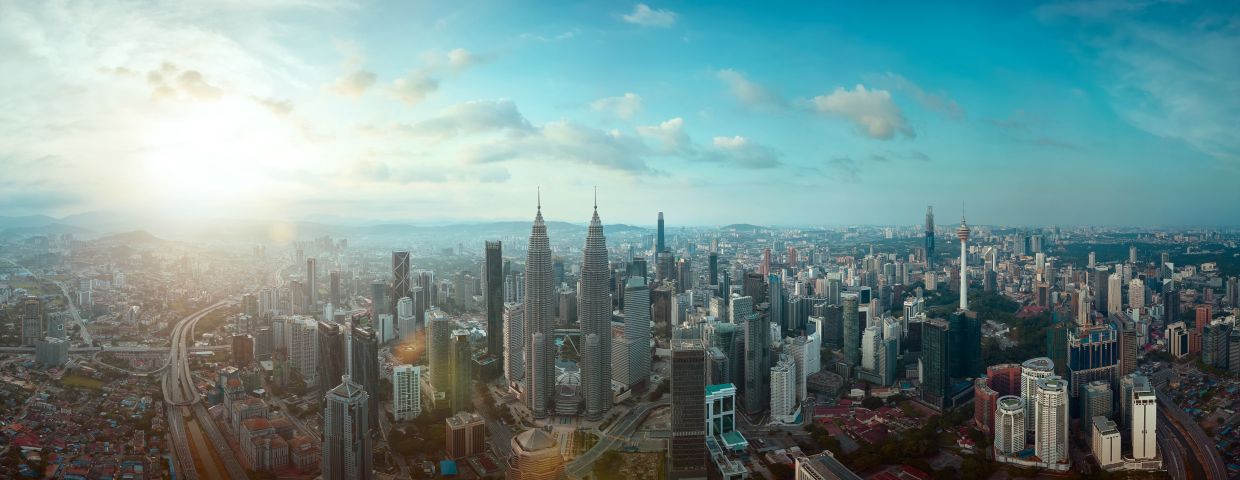 Panorama aerial morning view of beautiful Kuala Lumpur city skyline. Malaysia